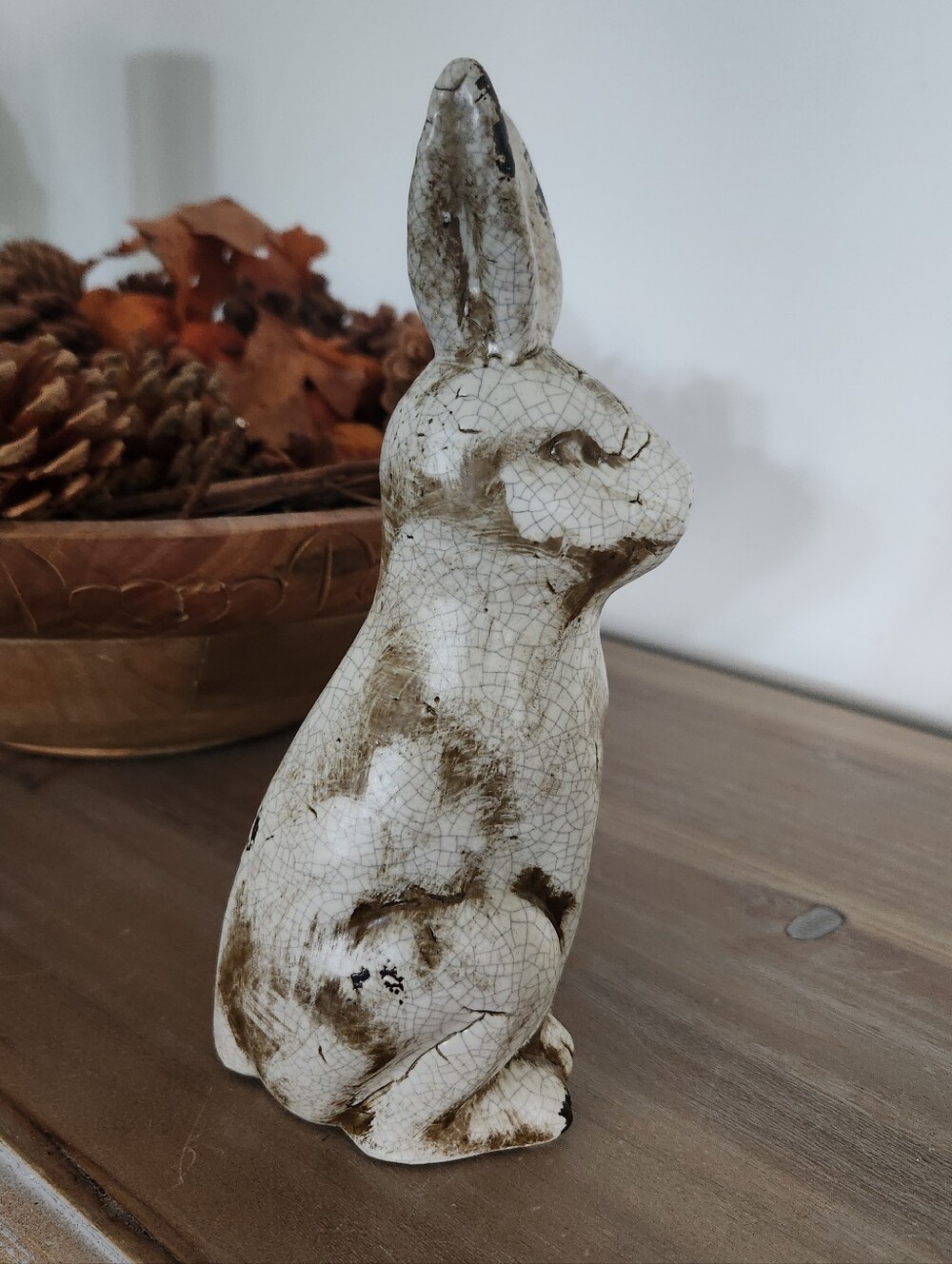 Rustic Crackle Glaze Ceramic Rabbit Bunny Figurine Farmhouse Decor 8in Farm Barn - Picture 8 of 11